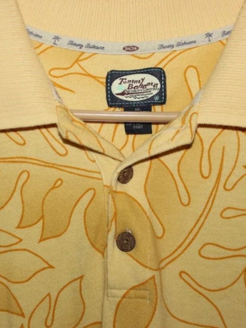 TOMMY BAHAMA Men’s Yellow Hawaiian Polo Shirt XL Beach Floral Tropical